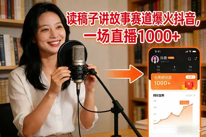 读稿子讲故事赛道爆火抖音，一场直播日入1000+-大米网创