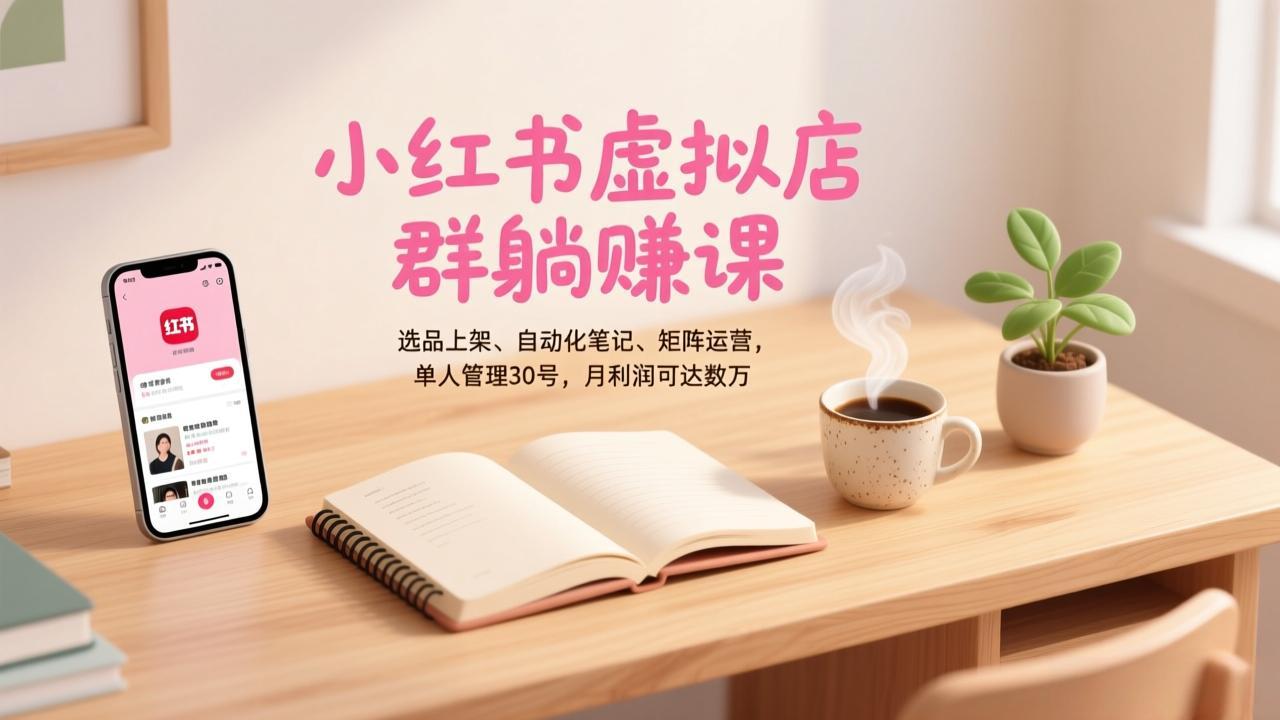 小红书虚拟店群躺赚课，选品上架、自动化笔记、矩阵运营，单人管理30号，月利润可达数万-大米网创