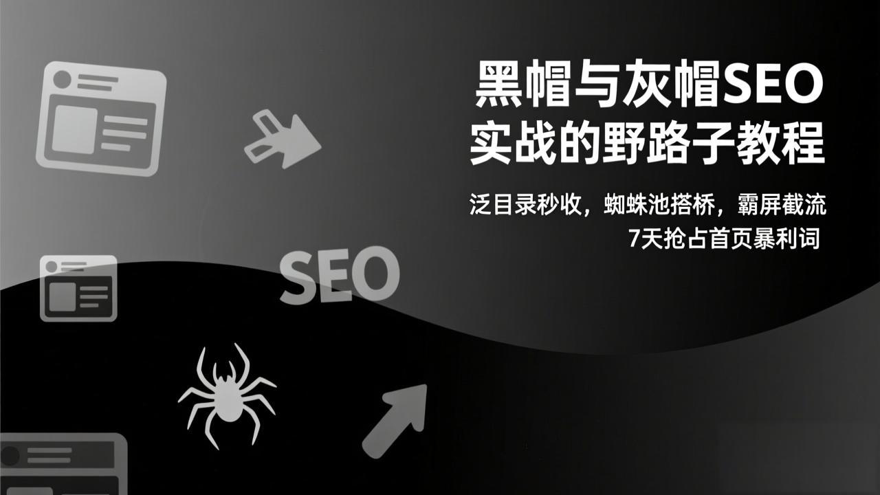 黑帽与灰帽SEO实战的野路子教程：泛目录秒收，蜘蛛池搭桥，霸屏截流，7天抢占首页暴利词-大米网创