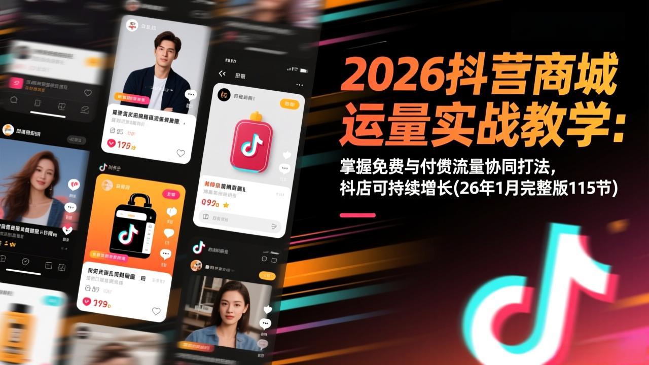 2026抖音商城运营实战教学：掌握免费与付费流量协同打法，抖店可持续增长(26年1月完整版115节)-大米网创