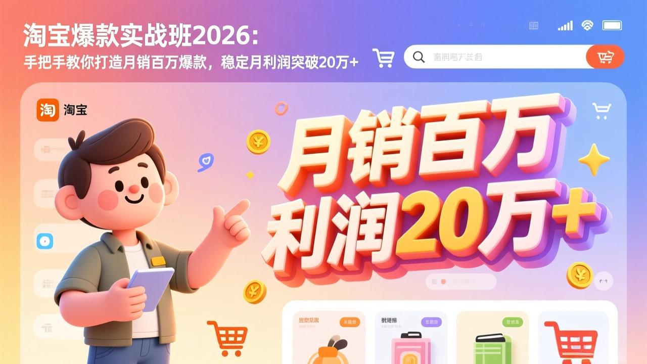 淘宝爆款实战班2026：手把手教你打造月销百万爆款，稳定月利润突破20万+-大米网创