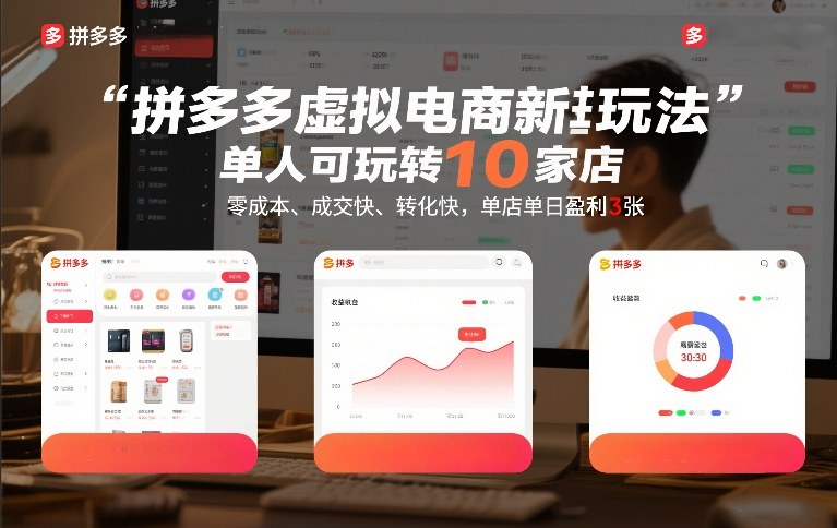 拼多多虚拟电商新玩法，单人可玩转10家店，零成本、成交快、转化快，单店单日盈利3张-大米网创