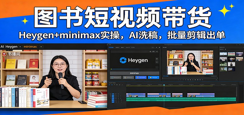 图书短视频带货:Heygen+minimax实操,AI洗稿 ,批量剪辑出单-大米网创