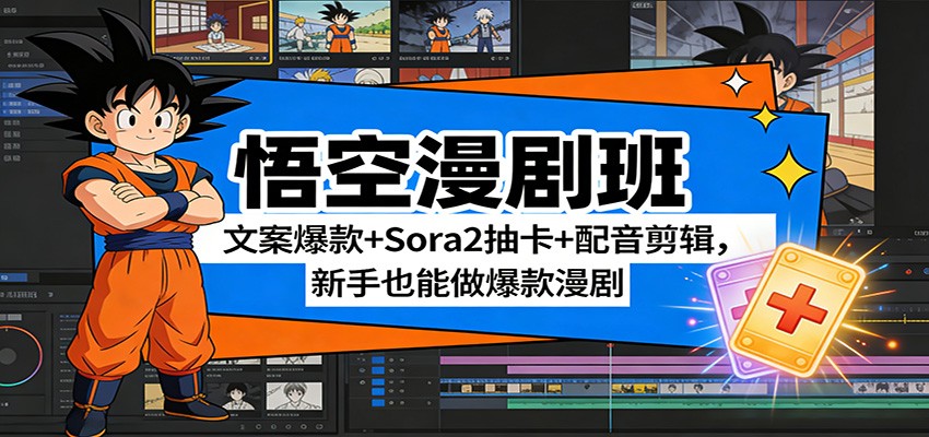 悟空漫剧班:文案爆款+Sora2抽卡+配音剪辑,新手也能做爆款漫剧-大米网创