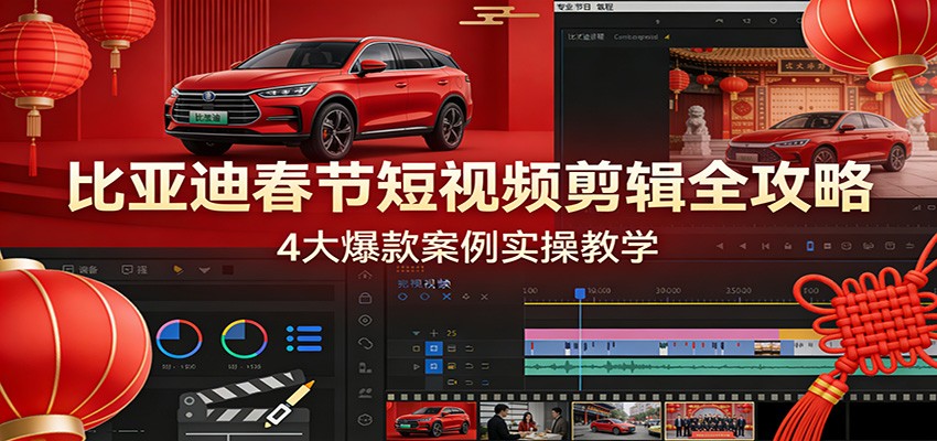 比亚迪春节短视频剪辑全攻略,4大爆款案例实操教学-大米网创