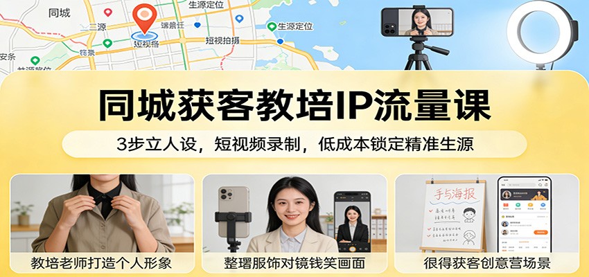 同城获客教培IP流量课：3步立人设，短视频录制，低成本锁定精准生源-大米网创