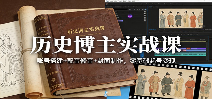 历史博主实战课:账号搭建+配音修音+封面制作,零基础起号变现-大米网创