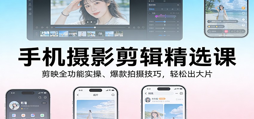 手机摄影剪辑精选课:剪映全功能实操、爆款拍摄技巧,轻松出大片-大米网创