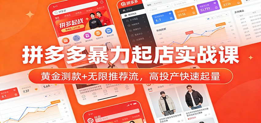 拼多多暴力起店实战课：黄金测款+无限推荐流，高投产快速起量-大米网创