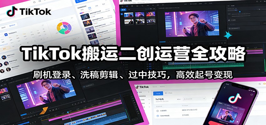 TikTok搬运二创运营全攻略：刷机登录、洗稿剪辑 、过中技巧，高效起号变现-大米网创