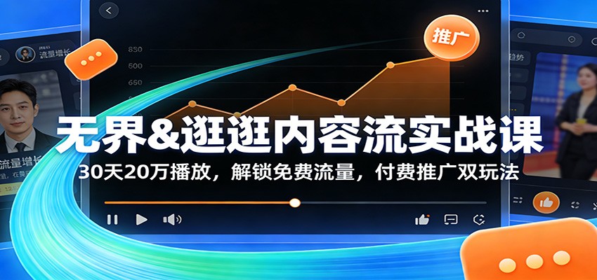无界&逛逛内容流实战课：30天20万播放，解锁免费流量，付费推广双玩法-大米网创