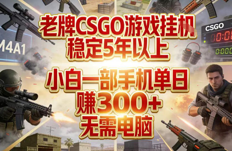 老牌CSGO游戏挂G，稳定5年以上，小白一部手机单日賺3张+，无需电脑-大米网创