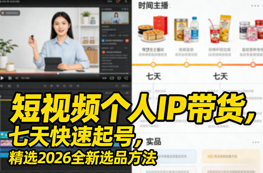 短视频个人IP带货，七天快速起号，精选2026全新选品方法-大米网创