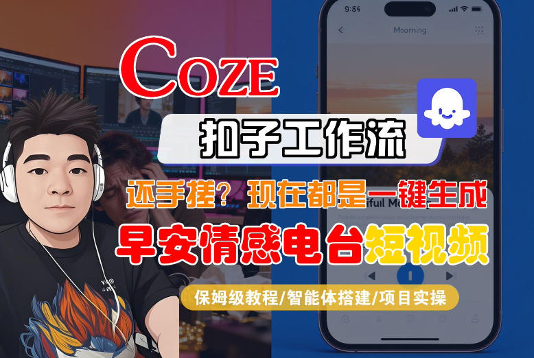 【Coze工作流搭建实操教程】【coze】早安情感电台日签视频还在手动做?用扣子工作流自动生成,省时90%-大米网创