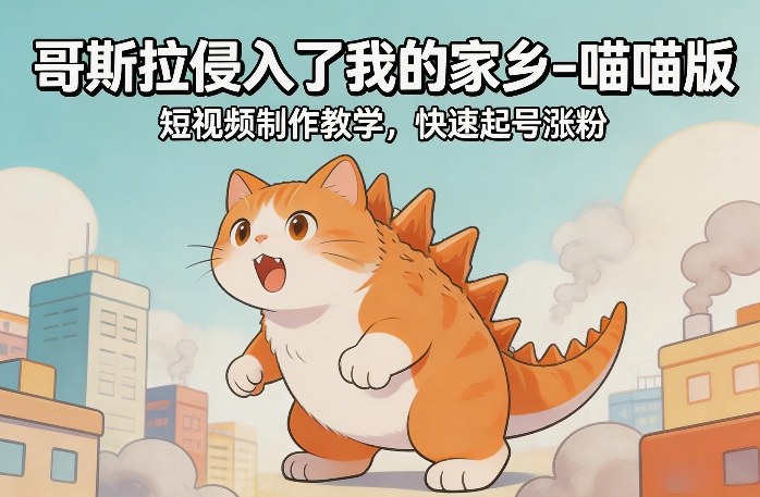 哥斯拉侵入了我的家乡–喵喵版短视频制作教学，快速起号涨粉-大米网创