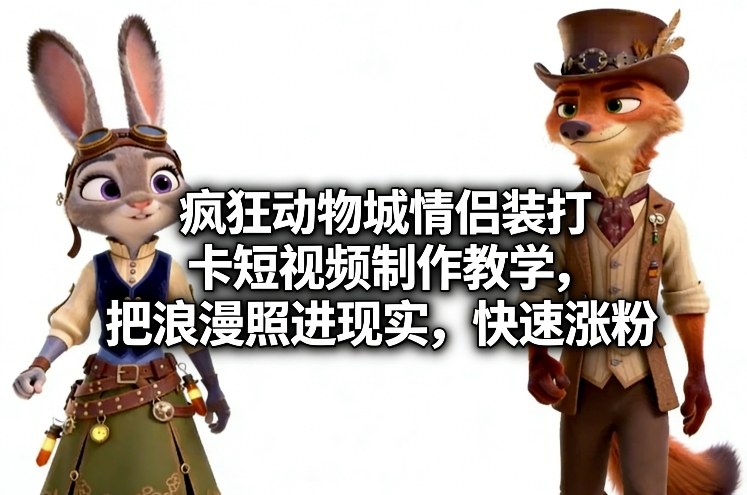 疯狂动物城情侣装打卡短视频制作教学，把浪漫照进现实，快速涨粉-大米网创
