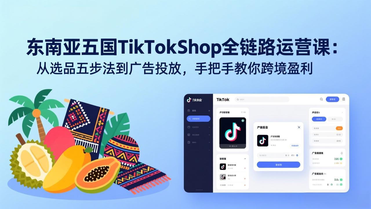 东南亚五国TikTok Shop全链路运营课：从选品五步法到广告投放，手把手教你跨境盈利-大米网创