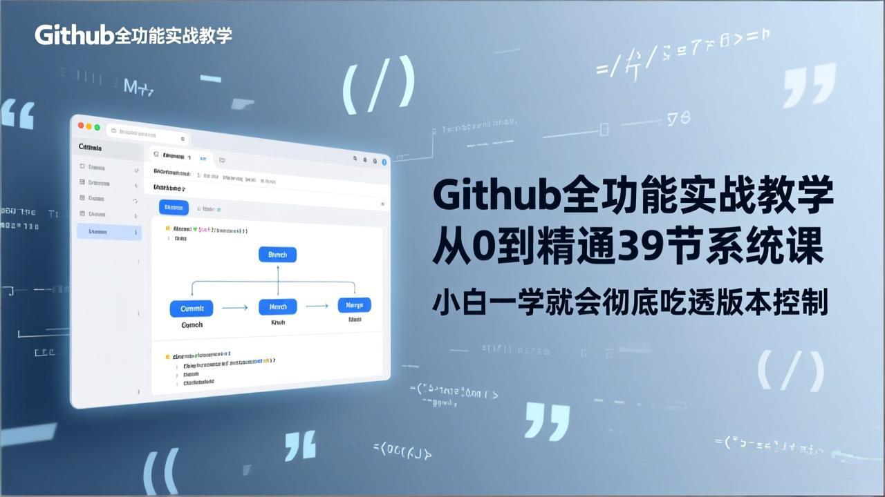 GitHub-全功能实战教学，从0到精通39节系统课，小白一学就会彻底吃透版本控制-大米网创