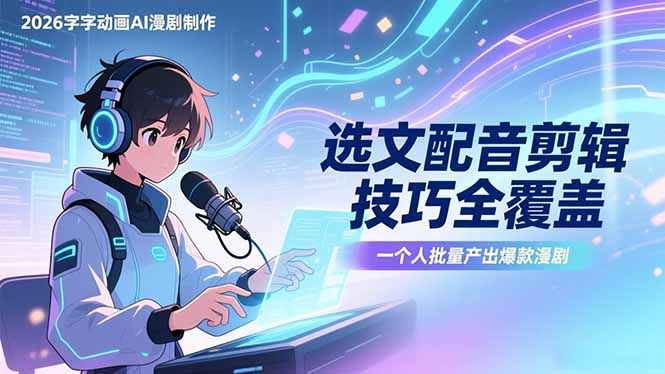 2026字字动画AI漫剧制作-1期，选文配音剪辑技巧全覆盖，一个人就能批量产出爆款漫剧-大米网创