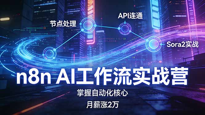 n8n AI工作流实战营，节点处理+API连通+Sora2实战，掌握自动化核心月薪涨2万-大米网创