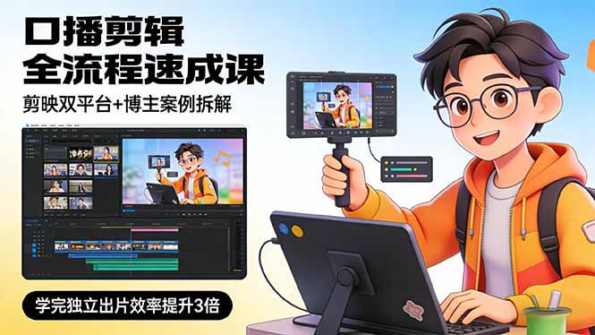 口播剪辑全流程速成课，剪映双平台+博主案例拆解，学完独立出片效率提升3倍-大米网创