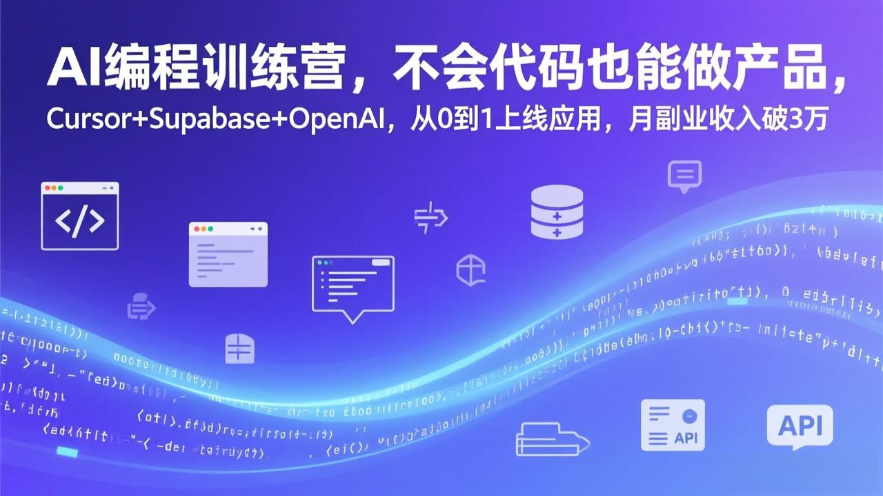 AI编程训练营，不会代码也能做产品，Cursor+Supabase+OpenAI，从0到1上线应用，月副业收入破3万-大米网创