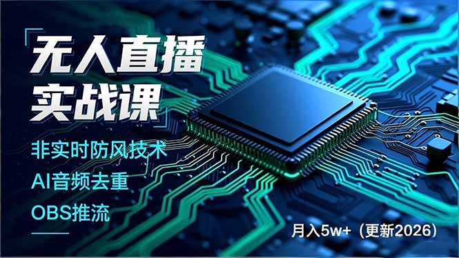 无人直播实战课（更新2月），非实时防风技术、AI音频去重、OBS推流，建立技术壁垒，月入5w+-大米网创