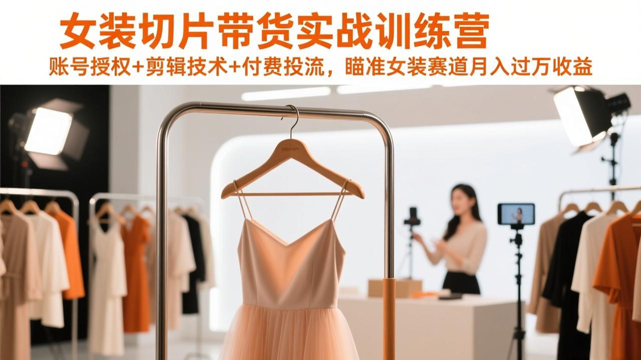 女装切片带货实战训练营，账号授权+剪辑技术+付费投流，瞄准女装赛道月入过万收益-大米网创