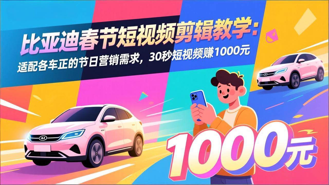 比亚迪春节短视频剪辑教学:适配各车企的节日营销需求,30秒短视频赚1000元-大米网创