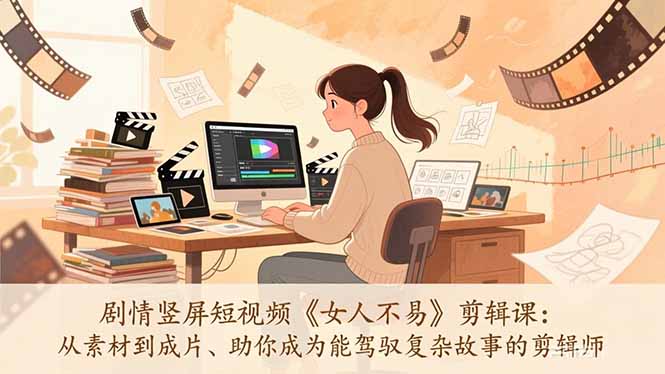 剧情竖屏短视频《女人不易》剪辑课:从素材到成片、助你成为能驾驭复杂故事的剪辑师-大米网创