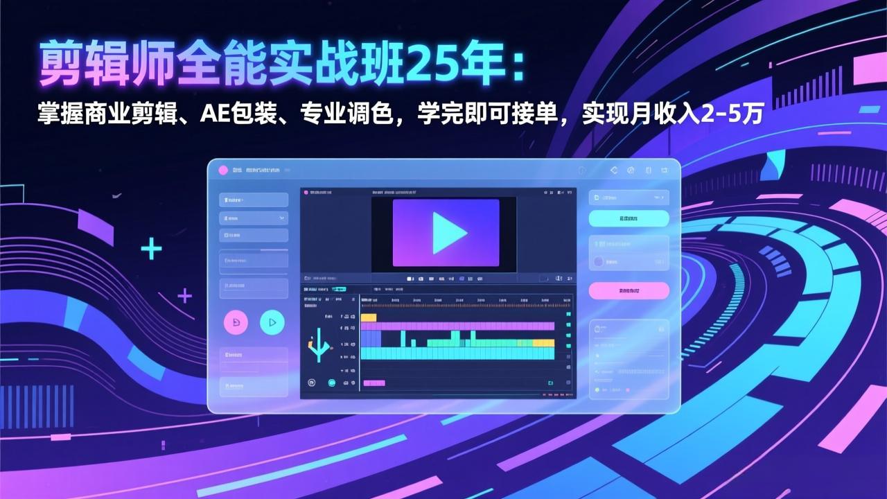 剪辑师全能实战班25年：掌握商业剪辑、AE包装、专业调色，学完即可接单，实现月收入2-5万-大米网创