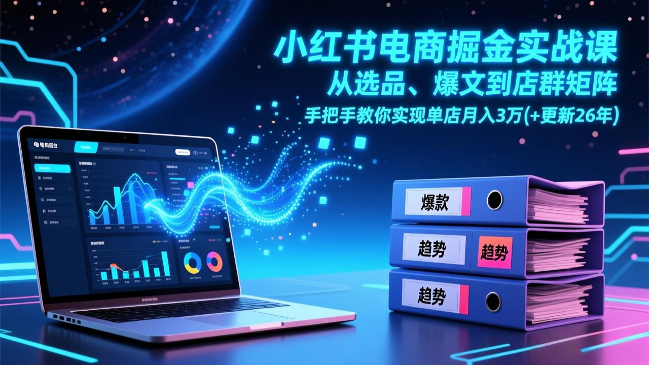 小红书电商掘金实战课，从选品、爆文到店群矩阵，手把手教你实现单店月入3万+(更新26年)-大米网创