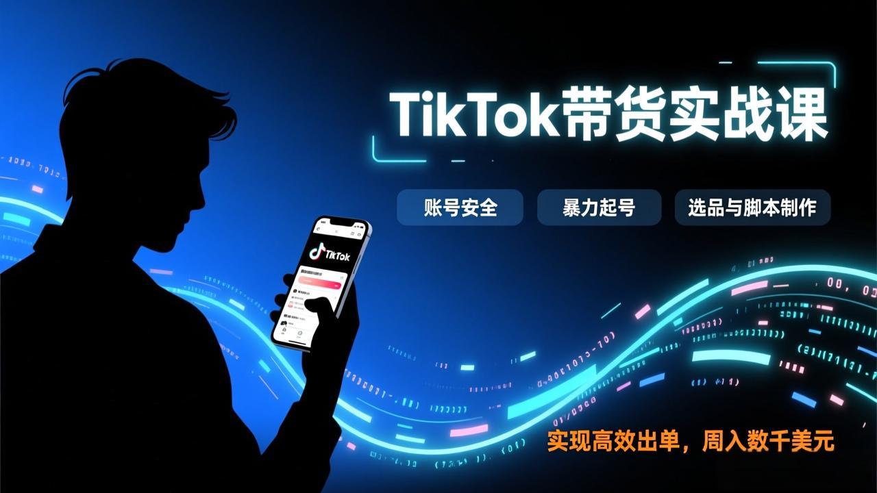 TikTok带货实战课，涵盖账号安全、暴力起号、选品与脚本制作，实现高效出单，周入数千美元-大米网创