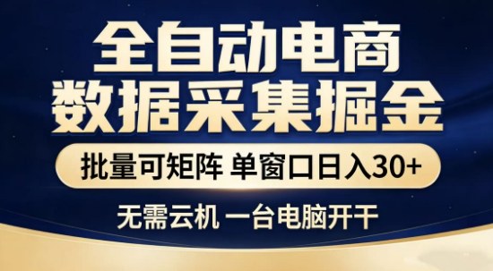 独家电商数据全自动采集项目，批量可矩阵，单窗口轻松日入3张+-大米网创