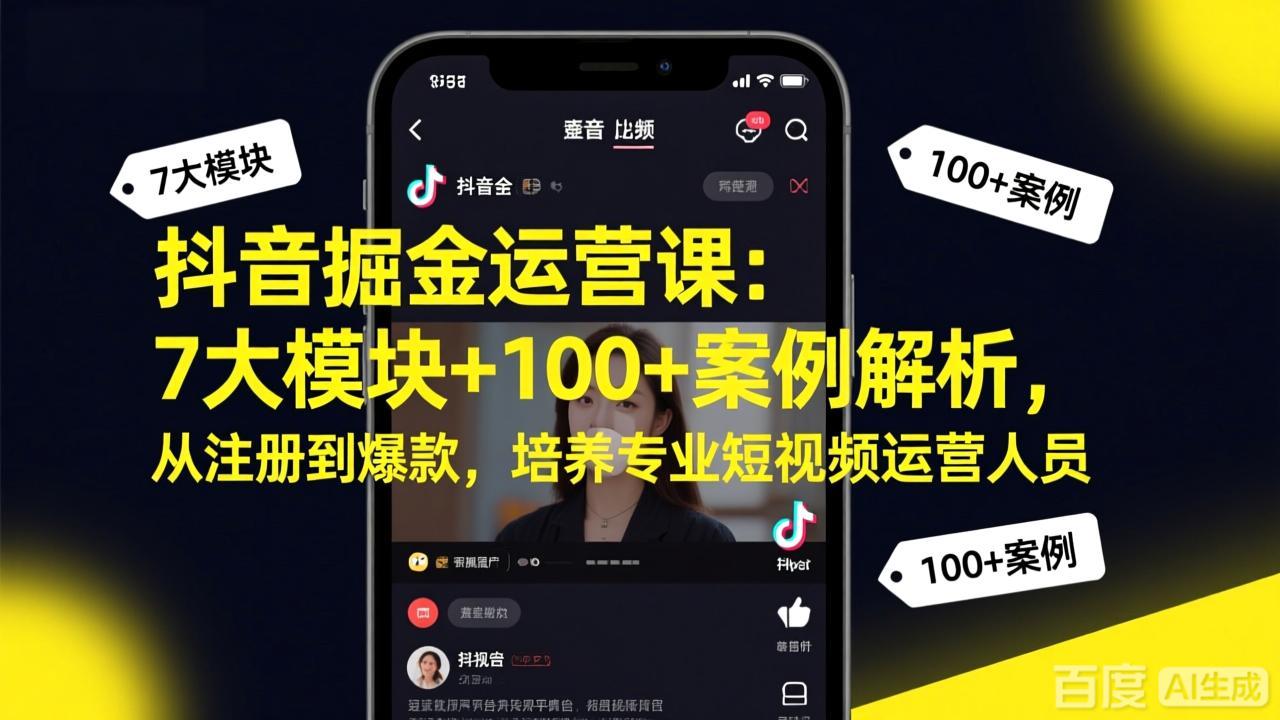 抖音掘金运营课：7大模块+100+案例解析，从注册到爆款，培养专业短视频运营人员-大米网创