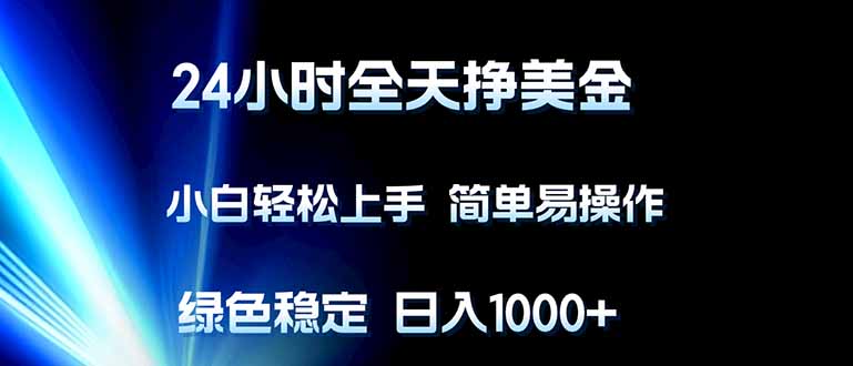 24小时全天挣美金，小白轻松上手，简单易操作，绿色稳定，日入1000+-大米网创