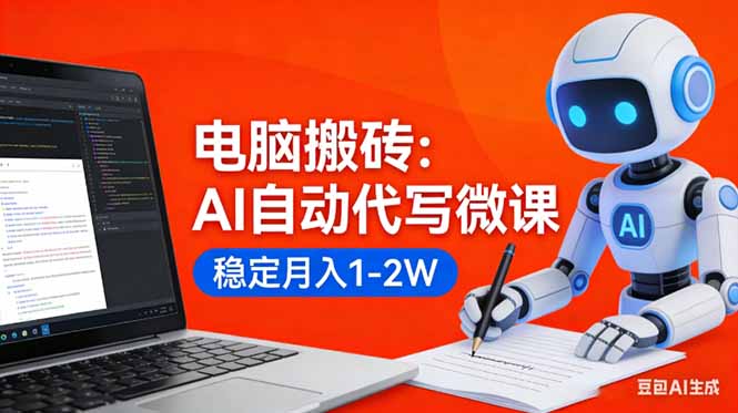 电脑搬砖：AI自动代写微课，稳定月入1-2W，提供接单渠道，0门槛小白可做！-大米网创
