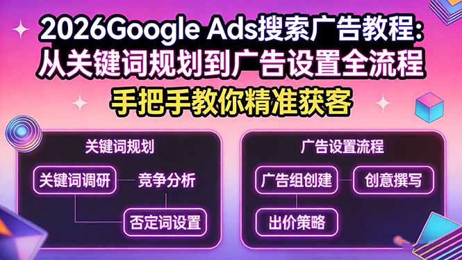 2026Google Ads搜索广告教程:从关键词规划到广告设置全流程,手把手教你精准获客-大米网创