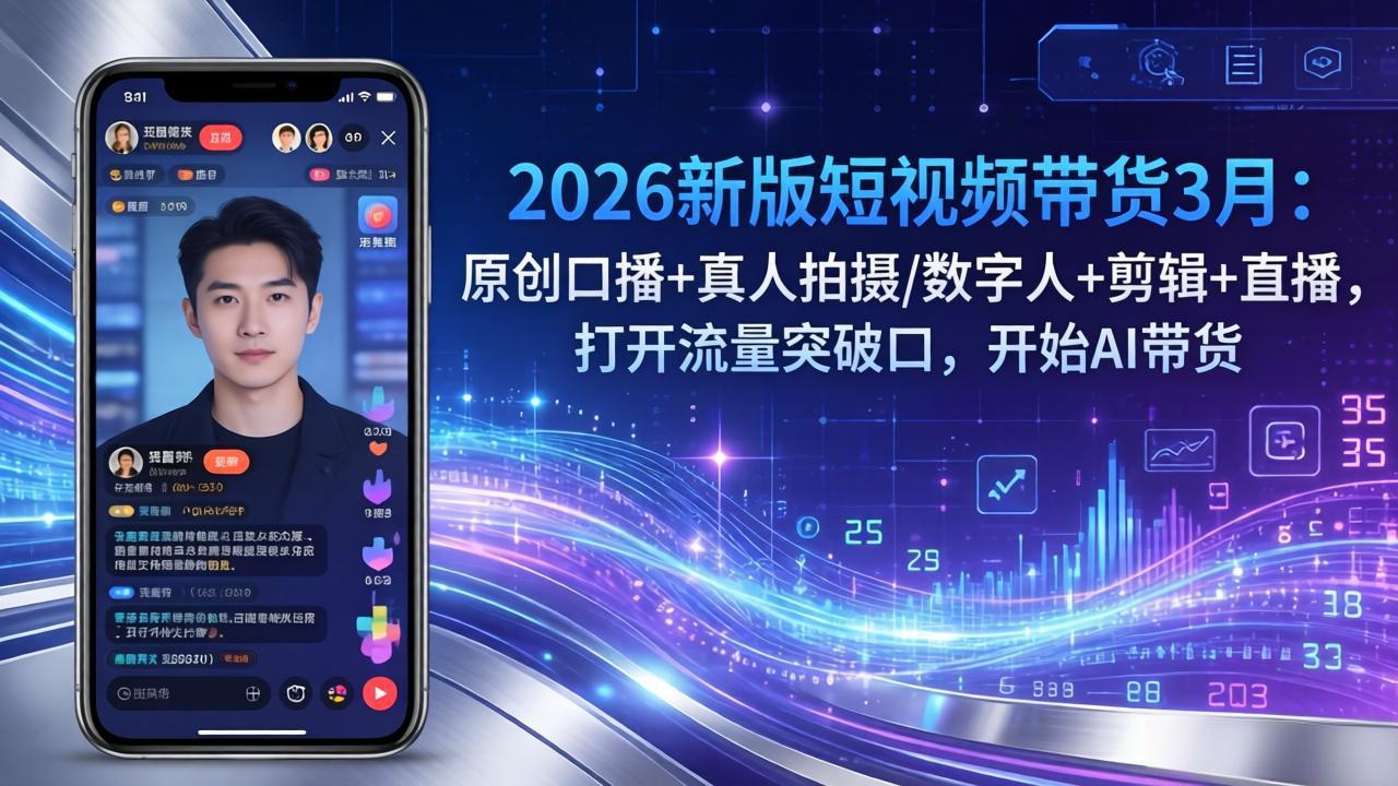 2026新版短视频带货3月：原创口播+真人拍摄/数字人+剪辑+直播，打开流量突破口，开始AI带货-大米网创
