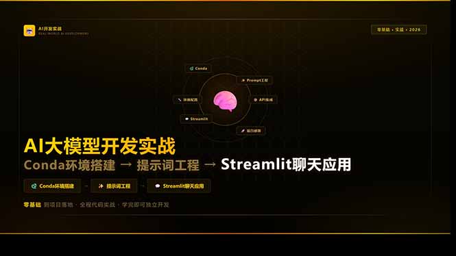 AI大模型开发实战：Conda环境搭建→提示词工程→Streamlit聊天应用，零基础到项目落地-大米网创