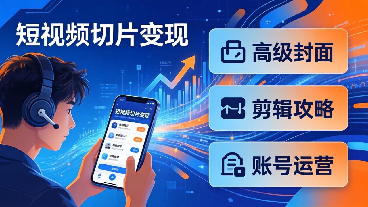 短视频切片变现速成班2.0：高级封面+剪辑攻略+账号运营，0基础小白快速入局副业-大米网创