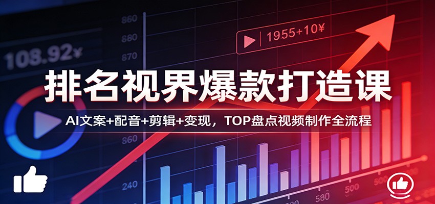 排名视界爆款打造课:AI文案+配音+剪辑+变现,TOP盘点视频制作全流程-大米网创