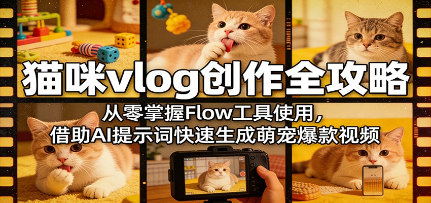 猫咪vlog创作全攻略:从零掌握Flow工具使用,借助AI提示词快速生成萌宠爆款视频-大米网创
