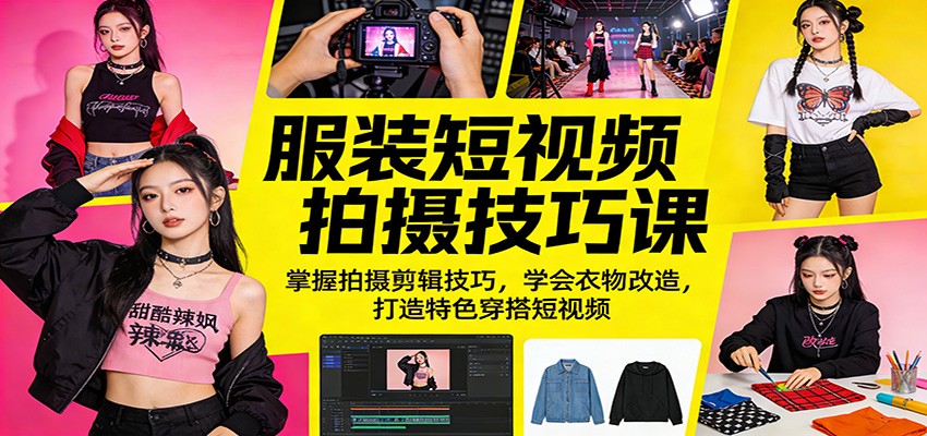 服装短视频拍摄技巧课：掌握拍摄剪辑技巧，学会衣物改造，打造特色穿搭短视频-大米网创