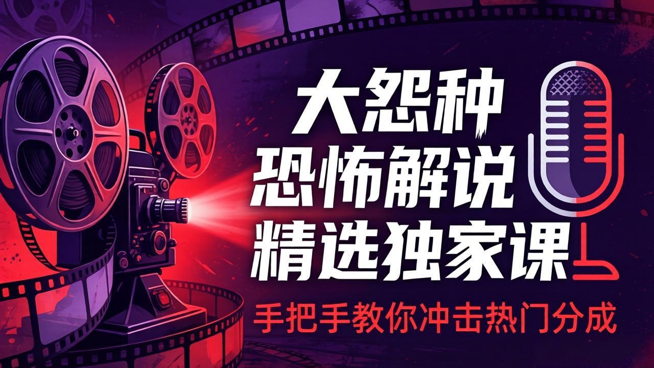 大怨种恐怖解说精选独家课：电影下载+文案配音+片头封面，手把手教你冲击热门分成-大米网创