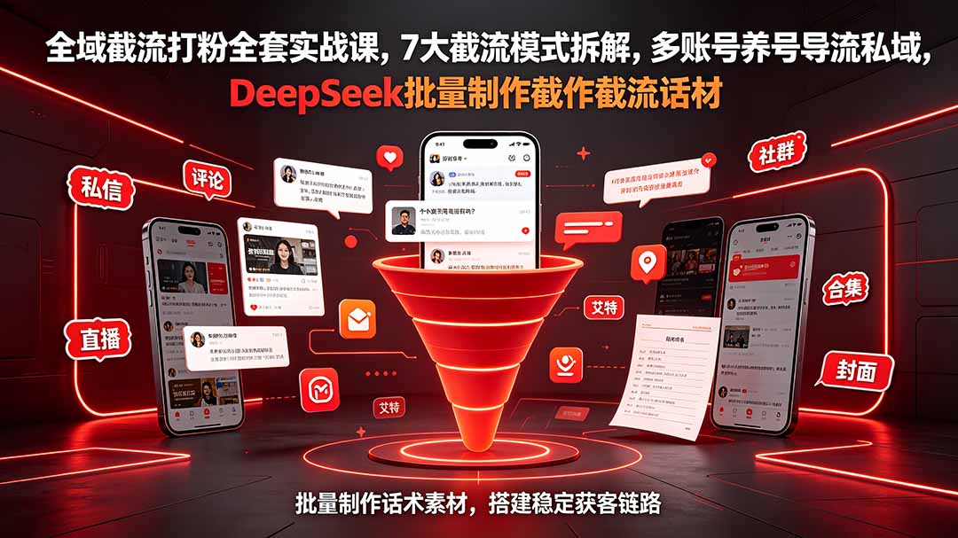 全域截流打粉全套实战课，7大截流模式拆解，多账号养号导流私域，DeepSeek批量制作截流话术素材-大米网创