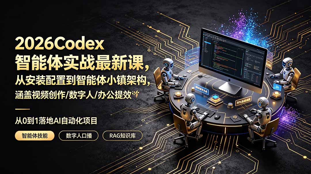 2026Codex智能体实战最新课,从安装配置到智能体小镇架构,涵盖视频创作/数字人/办公提效全技能-大米网创