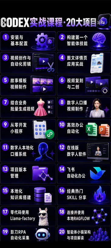 （19237期）2026Codex智能体实战最新课，从安装配置到智能体小镇架构，涵盖视频创作/数字人/办公提效全技能