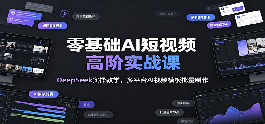 零基础AI短视频高阶实战课：DeepSeek实操教学，多平台AI视频模板批量制作-大米网创