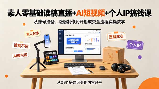 素人零基础读稿直播+AI短视频+个人IP搞钱课,从账号准备、涨粉制作到开播成交全流程实操教学-大米网创